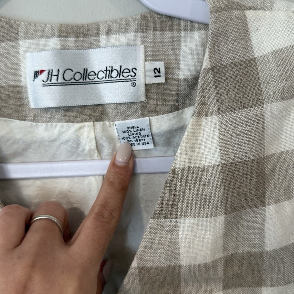 Vintage JH Collectibles 100% Linen Gingham Cropped Women Blazer Size 12 - Picture 6 of 12